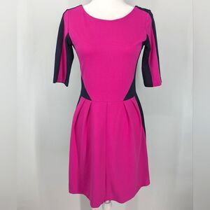 Amanda Uprichard Navy Blue Magenta Pink A-Line Colorblock Dress Medium